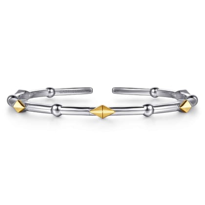 14K Yellow Gold and 925 Sterling Silver Rhombus Shape Bujukan Bangle Bracelet