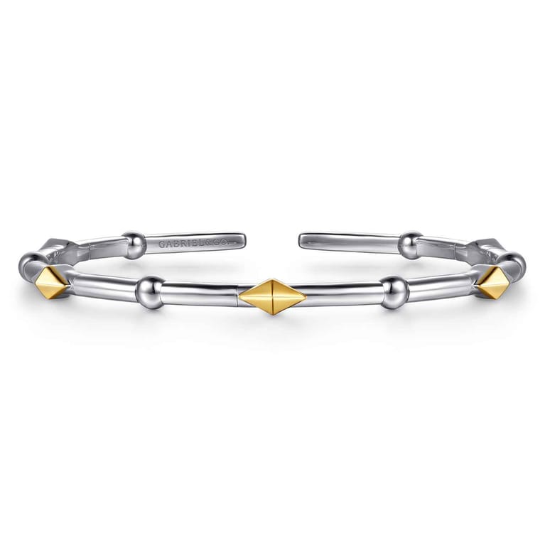 14K Yellow Gold and 925 Sterling Silver Rhombus Shape Bujukan Bangle Bracelet - Shot 1