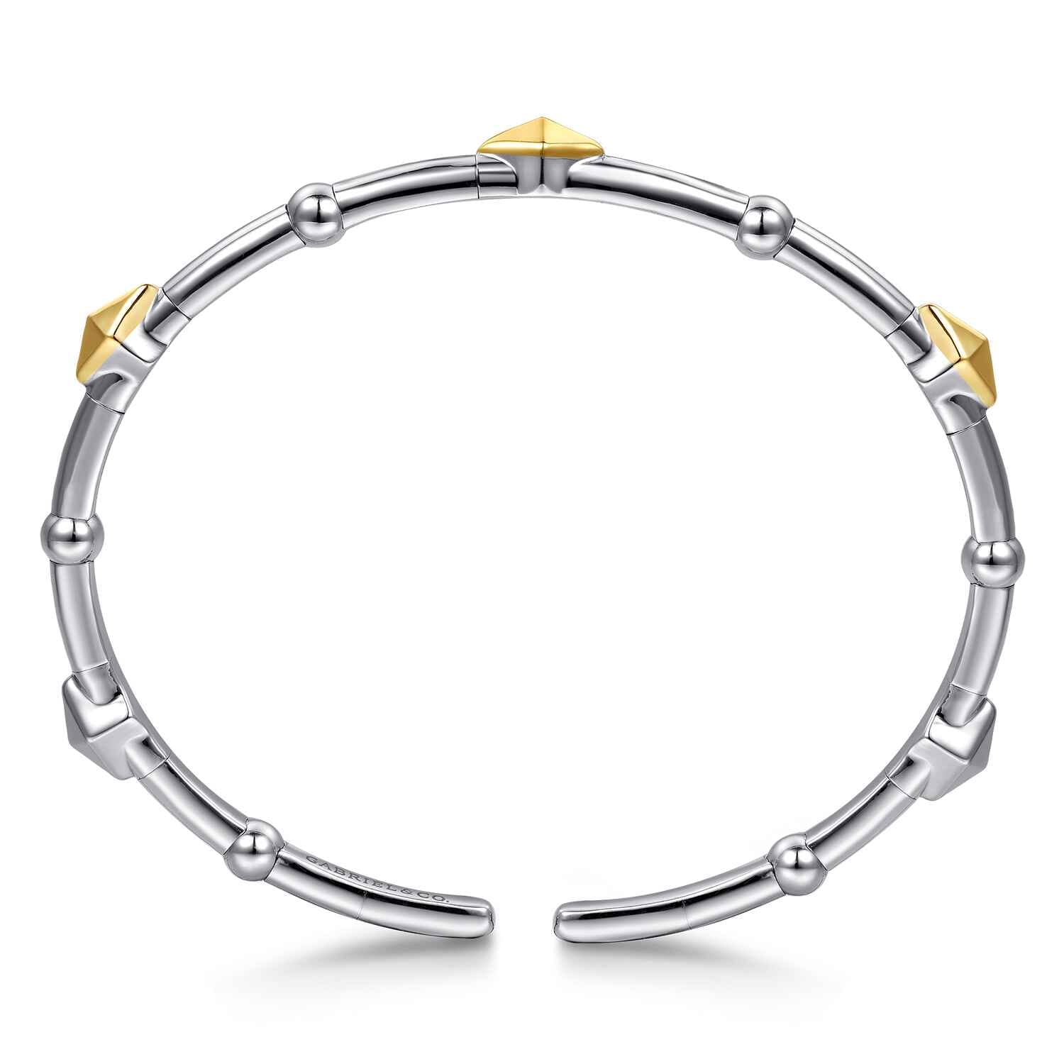 14K Yellow Gold and 925 Sterling Silver Rhombus Shape Bujukan Bangle Bracelet - Shot 3