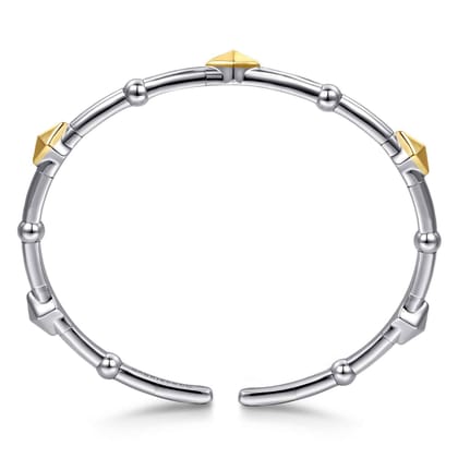14K Yellow Gold and 925 Sterling Silver Rhombus Shape Bujukan Bangle Bracelet