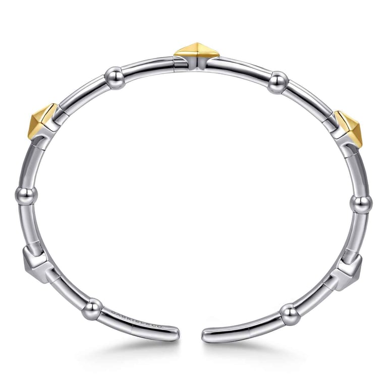 14K Yellow Gold and 925 Sterling Silver Rhombus Shape Bujukan Bangle Bracelet - Shot 3