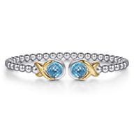 14K Yellow Gold and 925 Sterling Silver Round Shape Blue Topaz Bujukan Bangle