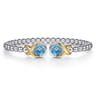 14K Yellow Gold and 925 Sterling Silver Round Shape Blue Topaz Bujukan Bangle