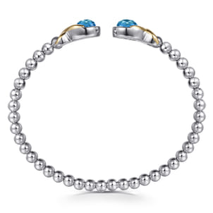 14K Yellow Gold and 925 Sterling Silver Round Shape Blue Topaz Bujukan Bangle