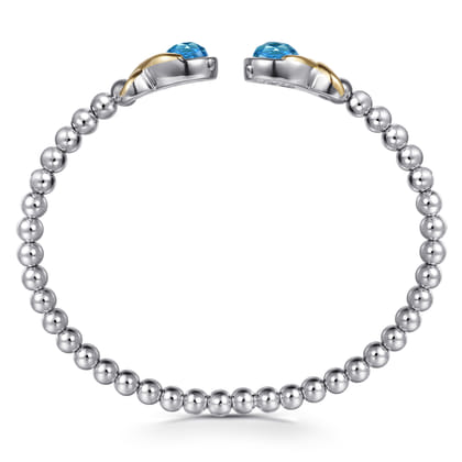 14K Yellow Gold and 925 Sterling Silver Round Shape Blue Topaz Bujukan Bangle