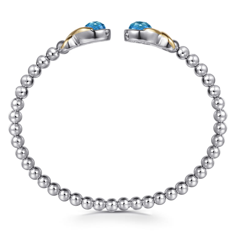14K Yellow Gold and 925 Sterling Silver Round Shape Blue Topaz Bujukan Bangle - Shot 3