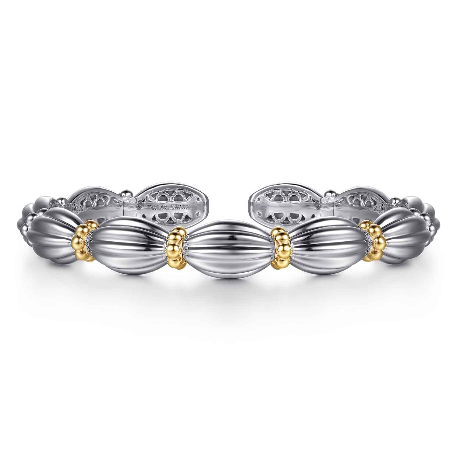 14K Yellow Gold and 925 Sterling Silver Shrimp Texture Bujukan Cuff Bracelet - Shot 1