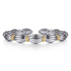 14K Yellow Gold and 925 Sterling Silver Shrimp Texture Bujukan Cuff Bracelet
