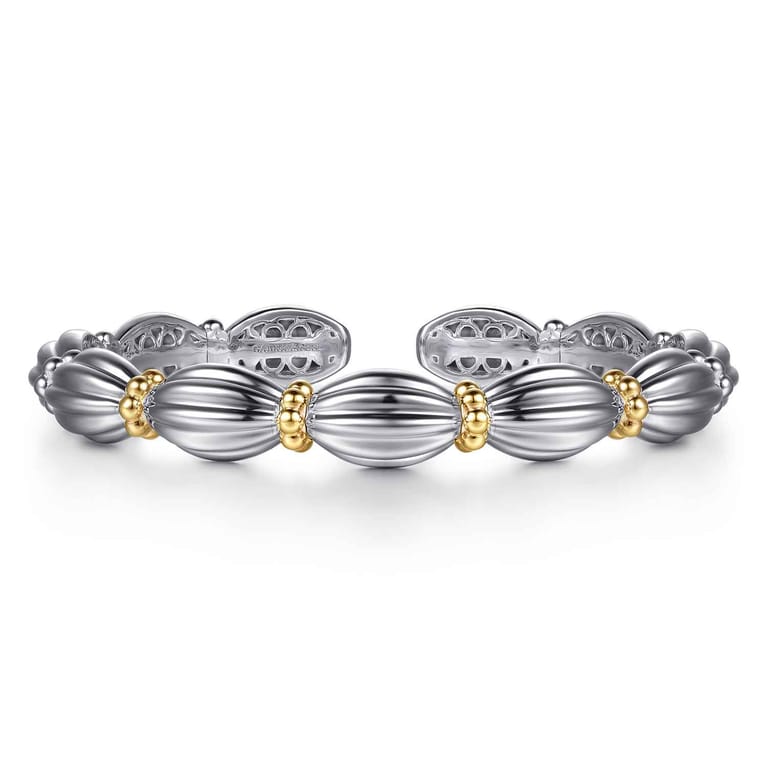 14K Yellow Gold and 925 Sterling Silver Shrimp Texture Bujukan Cuff Bracelet - Shot 1