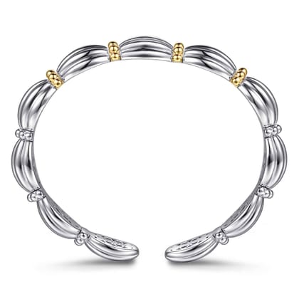 14K Yellow Gold and 925 Sterling Silver Shrimp Texture Bujukan Cuff Bracelet