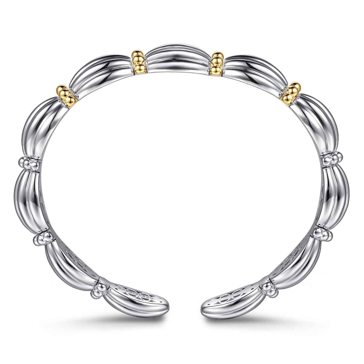 14K Yellow Gold and 925 Sterling Silver Shrimp Texture Bujukan Cuff Bracelet - Shot 3