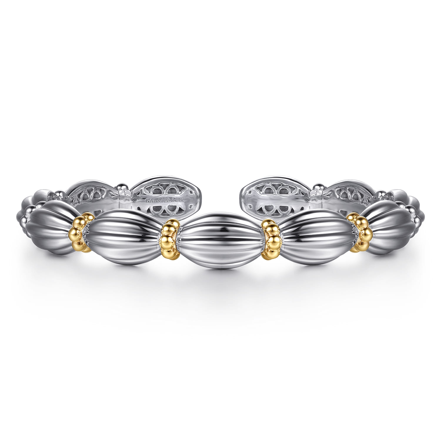 14K Yellow Gold and 925 Sterling Silver Shrimp Texture Bujukan Cuff Bracelet - Shot 1