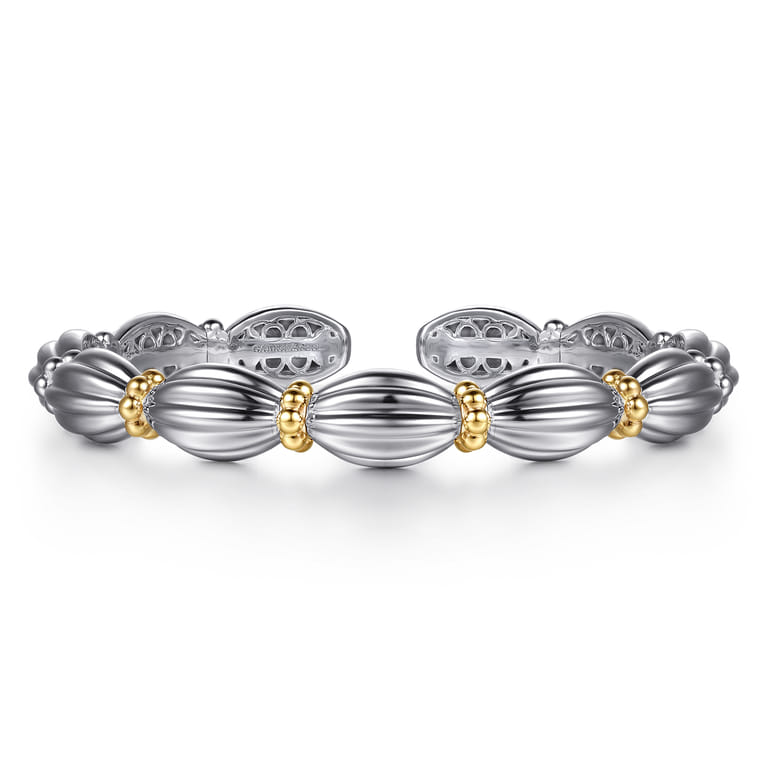 14K Yellow Gold and 925 Sterling Silver Shrimp Texture Bujukan Cuff Bracelet - Shot 1