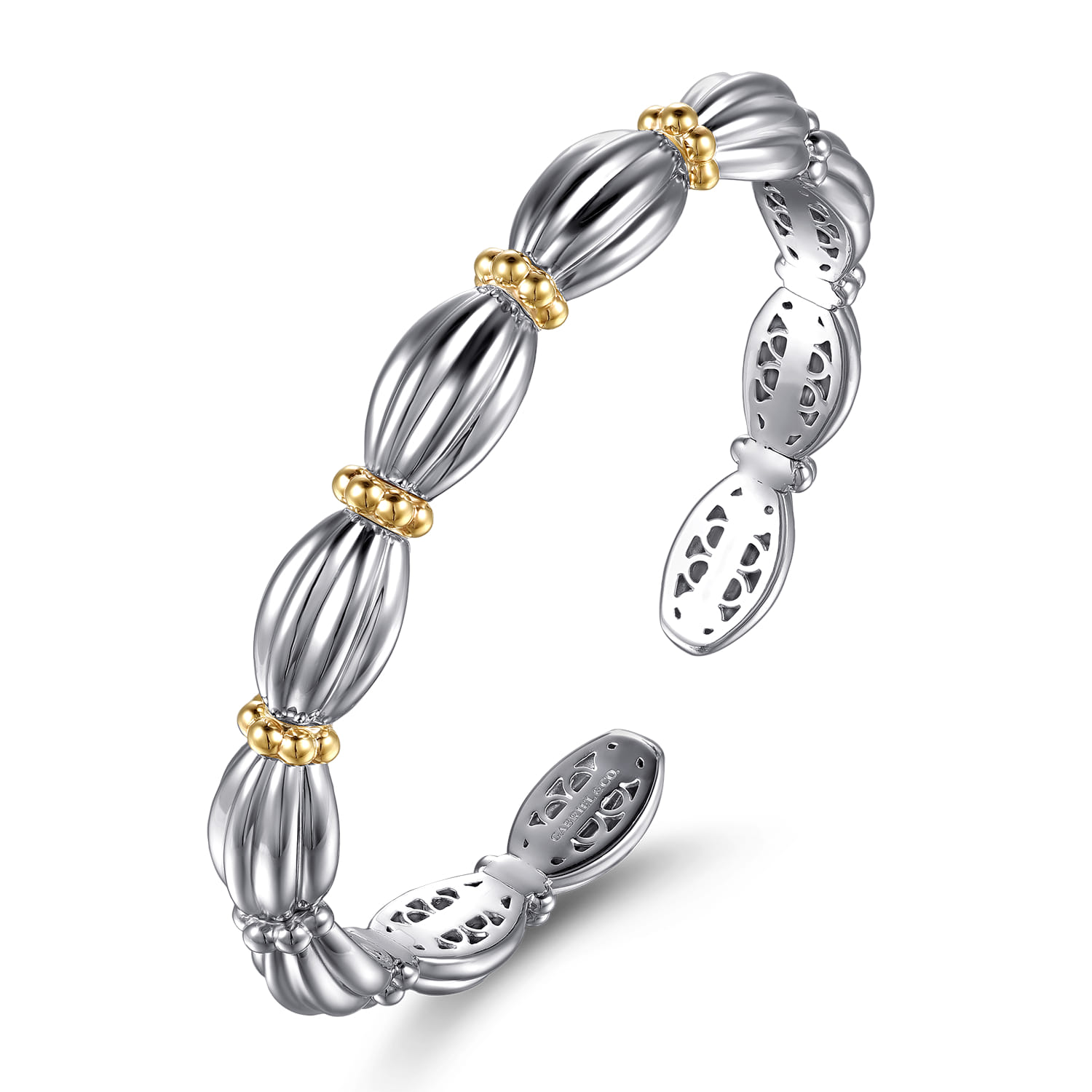 14K Yellow Gold and 925 Sterling Silver Shrimp Texture Bujukan Cuff Bracelet - Shot 2