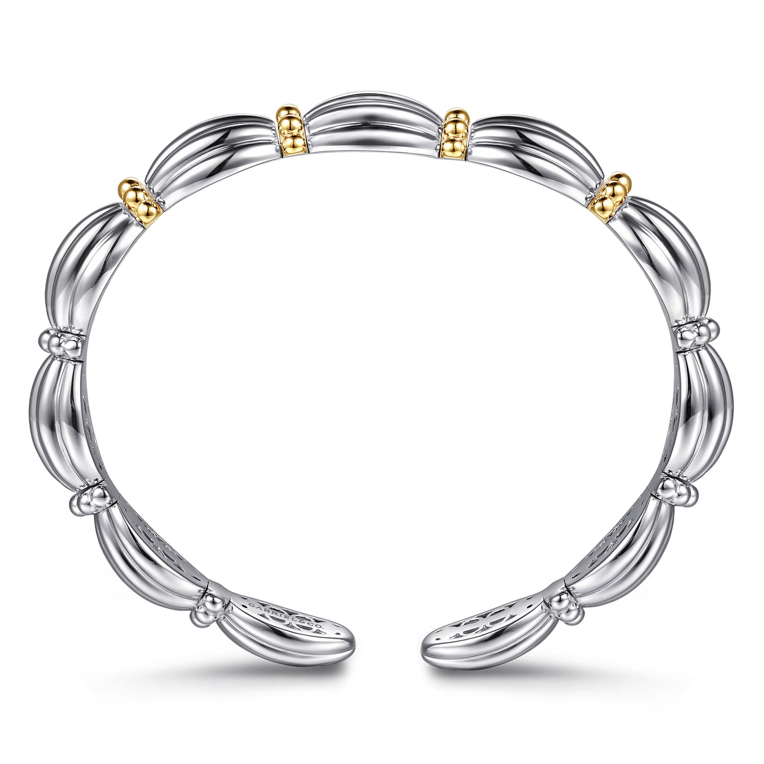 14K Yellow Gold and 925 Sterling Silver Shrimp Texture Bujukan Cuff Bracelet - Shot 3