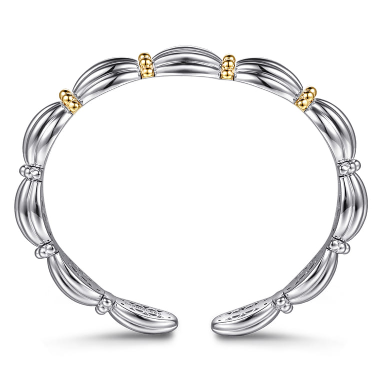 14K Yellow Gold and 925 Sterling Silver Shrimp Texture Bujukan Cuff Bracelet - Shot 3