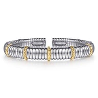 14K Yellow Gold and 925 Sterling Silver Shrimp Texture Bujukan Split Bangle Bracelet