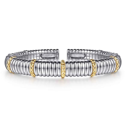 14K Yellow Gold and 925 Sterling Silver Shrimp Texture Bujukan Split Bangle Bracelet