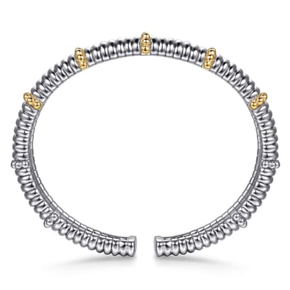 14K Yellow Gold and 925 Sterling Silver Shrimp Texture Bujukan Split Bangle Bracelet