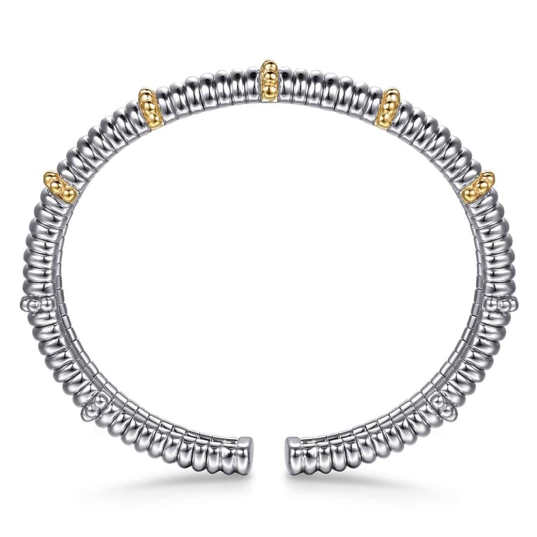 14K Yellow Gold and 925 Sterling Silver Shrimp Texture Bujukan Split Bangle Bracelet - Shot 3