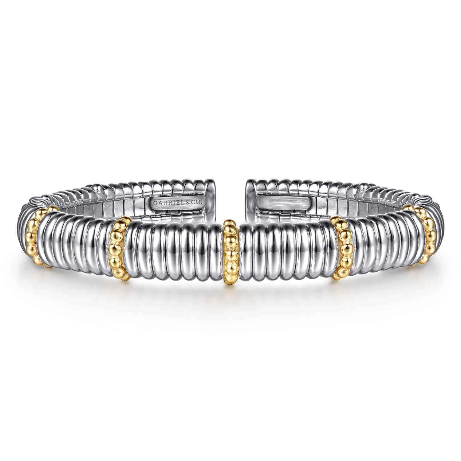 14K Yellow Gold and 925 Sterling Silver Shrimp Texture Bujukan Split Bangle Bracelet - Shot 1
