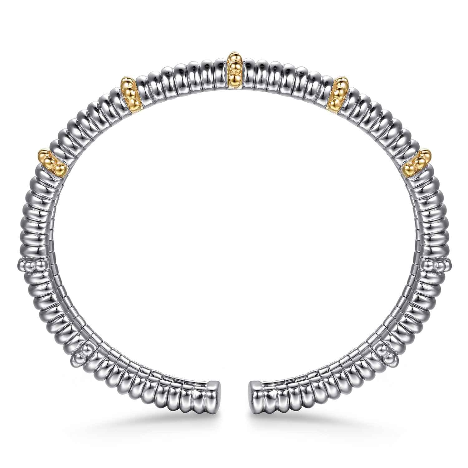 14K Yellow Gold and 925 Sterling Silver Shrimp Texture Bujukan Split Bangle Bracelet - Shot 3