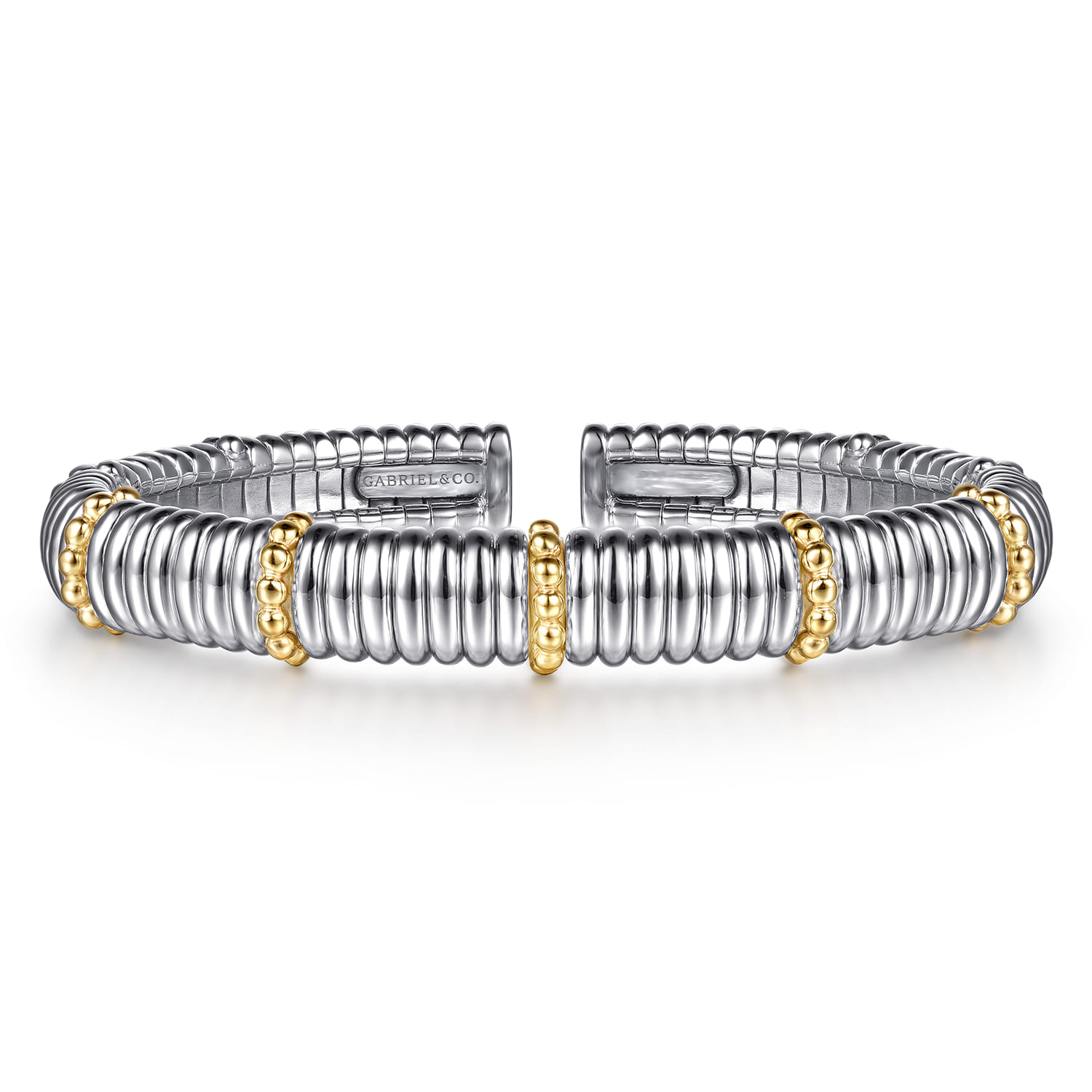14K Yellow Gold and 925 Sterling Silver Shrimp Texture Bujukan Split Bangle Bracelet - Shot 1