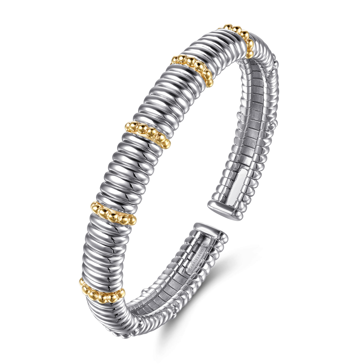 14K Yellow Gold and 925 Sterling Silver Shrimp Texture Bujukan Split Bangle Bracelet - Shot 2