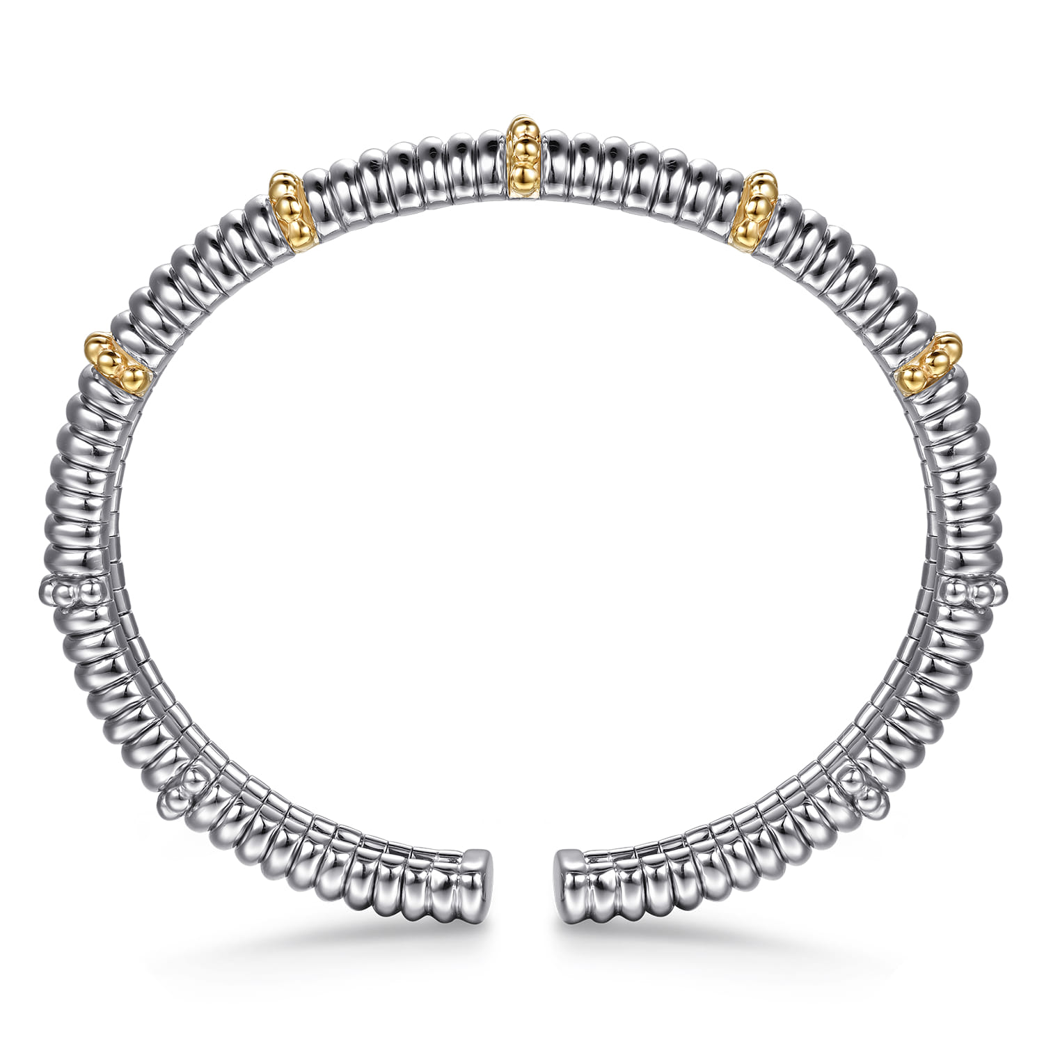 14K Yellow Gold and 925 Sterling Silver Shrimp Texture Bujukan Split Bangle Bracelet - Shot 3