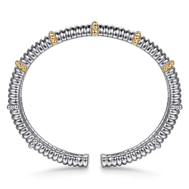 14K Yellow Gold and 925 Sterling Silver Shrimp Texture Bujukan Split Bangle Bracelet - Shot 3