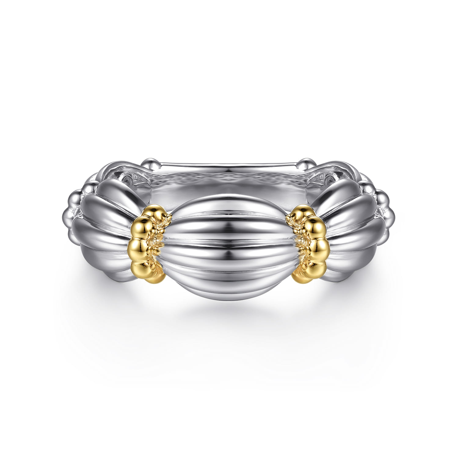 14K Yellow Gold and 925 Sterling Silver Shrimp Texture Bujukan Wide Band - Shot 1