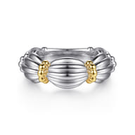 14K Yellow Gold and 925 Sterling Silver Shrimp Texture Bujukan Wide Band