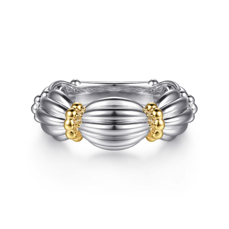 14K Yellow Gold and 925 Sterling Silver Shrimp Texture Bujukan Wide Band - Shot 1