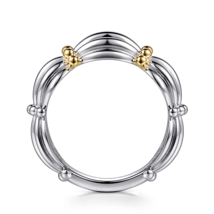 14K Yellow Gold and 925 Sterling Silver Shrimp Texture Bujukan Wide Band