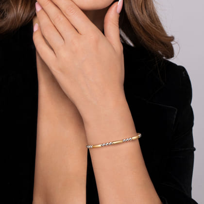 14K Yellow Gold and 925 Sterling Silver Three Station Bar Bujukan Bangle Bracelet