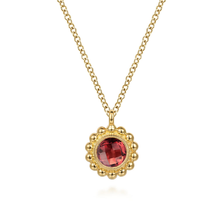 14K Yellow Gold and Garnet Bujukan Pendant Necklace - Shot 1