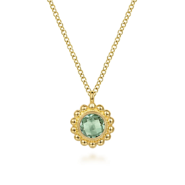 14K Yellow Gold and Green Amethyst Bujukan Pendant Necklace - Shot 1