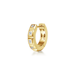 14K Yellow Gold and Princess Cut Diamond Men's Huggie Earring