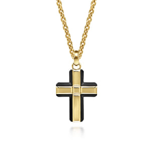 14K Yellow Gold and Titanium Cross Pendant