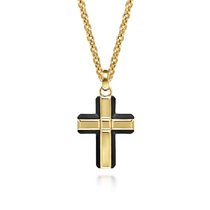 14K Yellow Gold and Titanium Cross Pendant