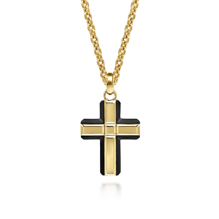 14K Yellow Gold and Titanium Cross Pendant - Shot 3