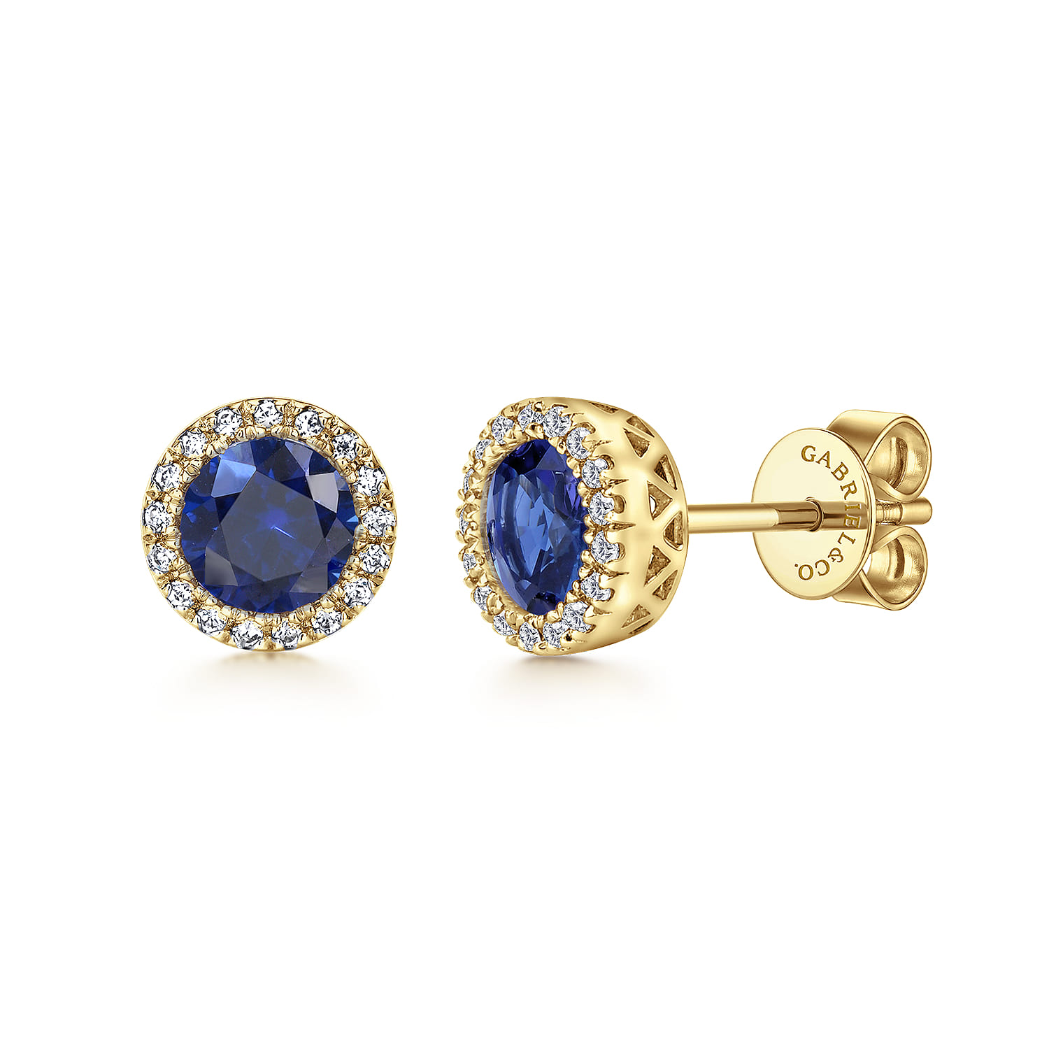 14K Yellow GoldSapphire Halo Stud Earrings - 0.1 ct - Shot 1