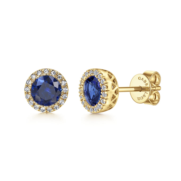 14K Yellow GoldSapphire Halo Stud Earrings - 0.1 ct - Shot 1