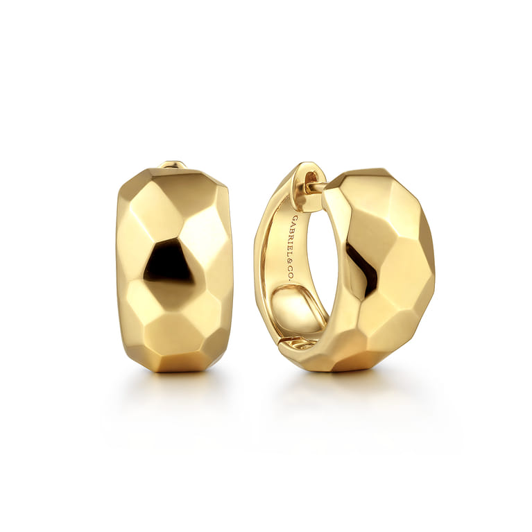 14K Yellow Plain Gold 15mm Huggies - Shot 1