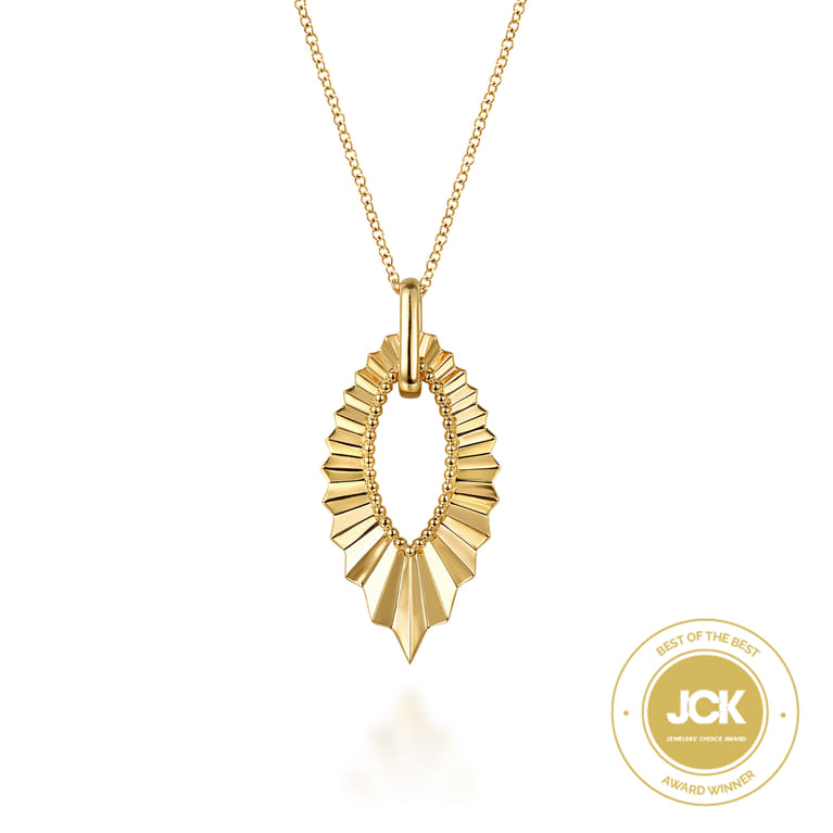 14K Yellow Plain Gold Augmented Marquise Shape Diamond Cut Pendant Necklace - Shot 1