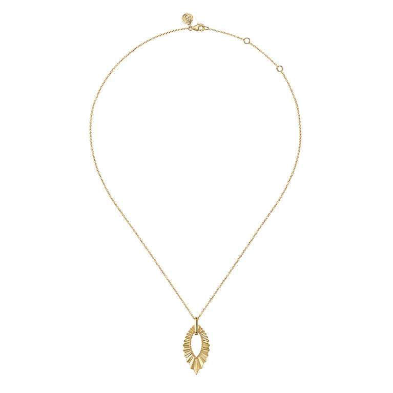 14K Yellow Plain Gold Augmented Marquise Shape Diamond Cut Pendant Necklace - Shot 2