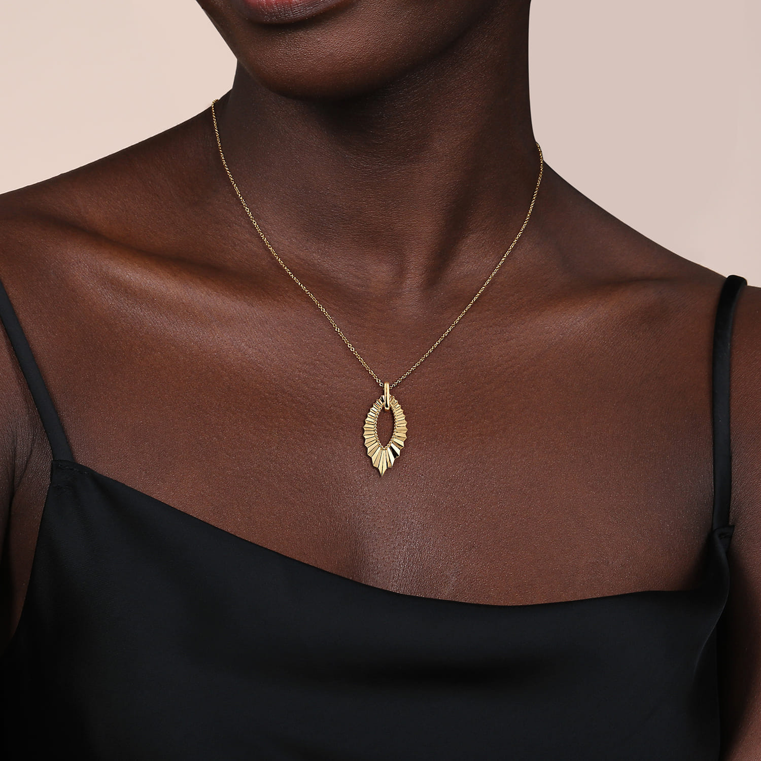 14K Yellow Plain Gold Augmented Marquise Shape Diamond Cut Pendant Necklace - Shot 3