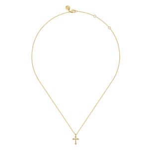 14K Yellow Plain Gold Bujukan 12mm Cross Necklace