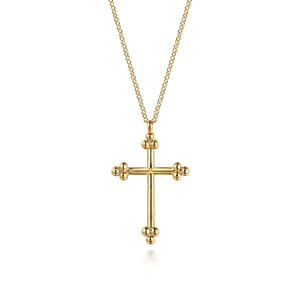 14K Yellow Plain Gold Bujukan 24mm Cross Necklace