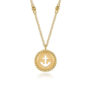 14K Yellow Plain Gold Bujukan Anchor Medallion Necklace